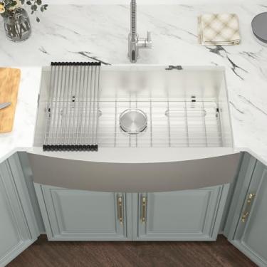 Imagem de Kichae Pia de cozinha de fazenda de 76 cm - pia de fazendeiro de aço inoxidável calibre 16 avental de tigela única frontal estilo fazenda bacia canto redondo