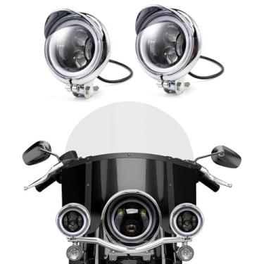 Imagem de Luz auxiliar de motocicleta 10 cm 2 peças farol de neblina cromado LED luz frontal para cafe Racer Bobber Chopper Cruisers Touring personalizado scooter luz de condução