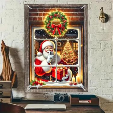 Imagem de BlissYard Faixa de janela de Natal 78 x 128 cm Capa de janela com meia decoração de Natal pano de fundo suspenso com placa de Feliz Natal, cena de floresta nevada, painel de parede para decoração de