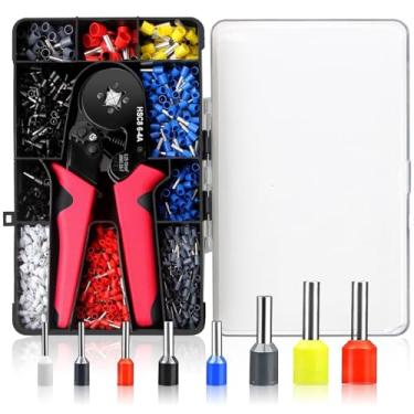 Imagem de Kit de ferramentas de crimpagem de virola com 1200 terminais isolados - Crimpador de catraca para fios AWG 23-7 (0,25-10 mm²), alicate de crimpagem quadrilateral para conexões automotivas/marítimas