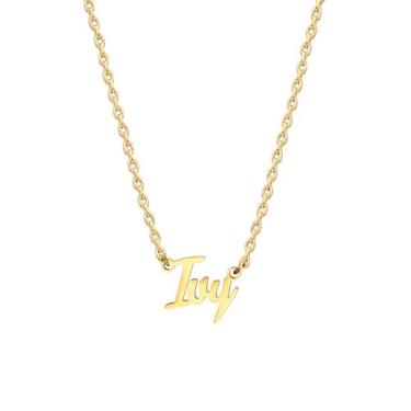Imagem de MOMOL Colar com nome de aço inoxidável banhado a ouro 18 K, colar personalizado com nome personalizado, colar de placa de identificação para mulheres, Small, Banhado a ouro, Sem Pedra Preciosa
