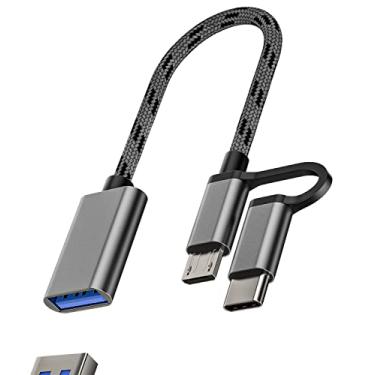 Imagem de Adaptador Micro USB + USB-C macho para USB A fêmea (2 em 1) tipo Android Thunderbolt Converter Adaptador Mouse Câmera Leitor de Cartão Teclado Flash Drive 3.0 OTG Cabo Acessórios compatíveis com