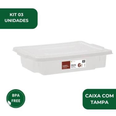 Imagem de Kit 3 Caixas Alimentícia com Tampa 6 litros Frigorífica Multiuso Para 