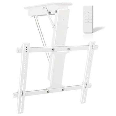 Imagem de Ywin Suporte elétrico para TV de teto com controle remoto, suporte motorizado para TV de teto para TVs de tela plana e curva de 32 a 70 polegadas, suporte VESA de teto inclinado (branco)