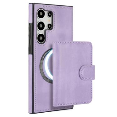 Imagem de HAOMRIYL Capa carteira para Samsung Galaxy S25 Ultra/S25 Plus/S25, capa de couro magnética destacável com função de suporte, capa de proteção, roxa, S25plus