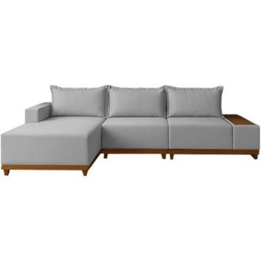 Imagem de Sofá Living Suiça 6 Lugares com Chaise 288cm Tecido Linho Lufer, Cinza