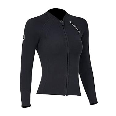 Imagem de Roupa de mergulho feminina masculina 2 mm neoprene jaqueta manga longa mergulho surf top 3 mm 1,5 mm camisa colete mergulho quente para esportes aquáticos (2 mm feminino, G)