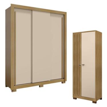 Imagem de Guarda Roupa Nevoa Flex 3 Portas E Armário Multiuso Versátile Com Chave Carvalho Americano Off White - Incorplac