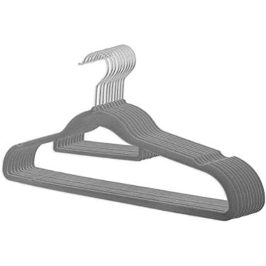 Imagem de Kit 10 Unidades Cabide Slim Veludo Cinza