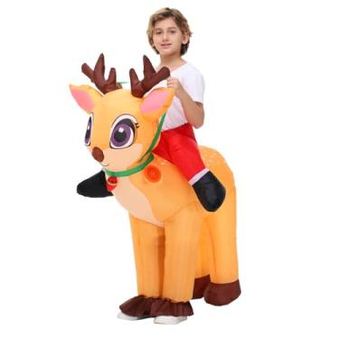 Imagem de XYJKIDSES Fantasia infantil de rena inflável – Fantasia de alce de cervo explodindo Halloween e Natal para meninos e meninas cosplay