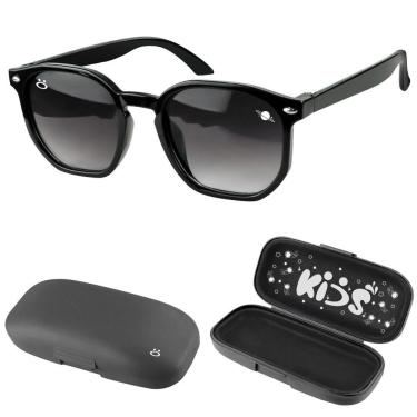 Imagem de Oculos Sol Infantil Vintage Retro Preto Proteção Uv + Case Praia Presente Criança Socia...