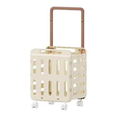 Imagem de SiaBiced Cesto de roupa suja com rodinhas, organizador de roupas pesadas para escritório com alça, economiza espaço, Cor Creme, Camada única