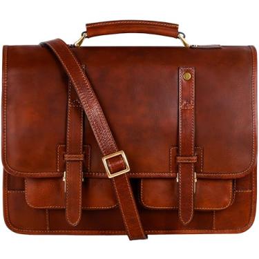Imagem de Time Resistance Pasta de couro – Bolsa de couro italiano para laptop – Pasta conversível em mochila, Marrom conhaque