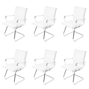 Imagem de Kit 6 Cadeiras para Escritorio Interlocutor Italiano Estofada em Sintético 3304 Branco
