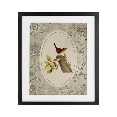 Imagem de Stupell Industries Pássaro empoleirado e toile impressão emoldurada preta sob vidro design por Radhika Modi, 21 x 17