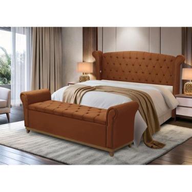 Imagem de Kit Baú e Cabeceira Estofada Madeira Cama Box Grécia Queen - D'Julia, 