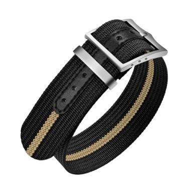 Imagem de ULLCHRO Pulseira de relógio de nylon de 20 mm e 22 mm de substituição de passagem única, pulseira de relógio militar respirável para homens, pulseiras elásticas macias (20 mm, preto e bege)
