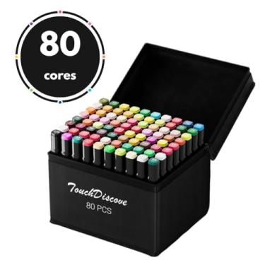 Imagem de Kit 80 Canetas Marcadores Canetinhas com Ponta Dupla Vibrantes Cores Escolar Desenho Colorir