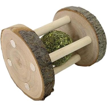 Imagem de Brinquedo de mastigar coelho hamster de madeira natural, brinquedo de moagem de dentes de madeira com sino para papagaio, coelho, chinchila, porquinho da índia, hamster, brinquedos de animais pequenos