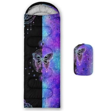 Imagem de Smell Sunshine Saco de dormir infantil para meninos e meninas, preto e azul, borboleta, leve, quente, portátil, uso interno, impermeável, resistente ao clima frio, saco de dormir para acampamento e