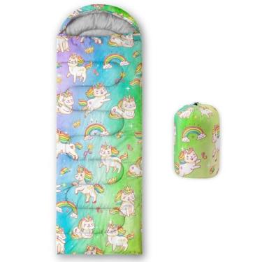 Imagem de Smell Sunshine Saco de dormir infantil para meninos e meninas, estampa de unicórnio, leve, quente, portátil, uso interno, impermeável, resistente ao clima frio, saco de dormir para acampamento e