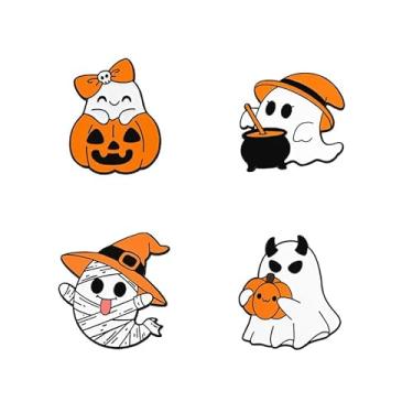 Imagem de LPYO Conjunto de Broche de Halloween para Mulheres Material de Liga - Casa Assombrada Fantasma de Abóbora com Foice Fantasma com Chapéu de Bruxa e Gato Preto em Pinos Esmaltados de Abóbora Adequado