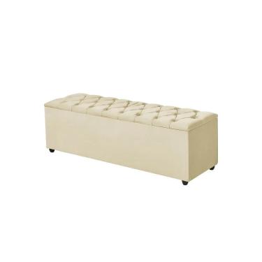 Imagem de Recamier Liverpool Baú 190 cm para Pés de Cama em Veludo Bege com Assento Estofado Deco...