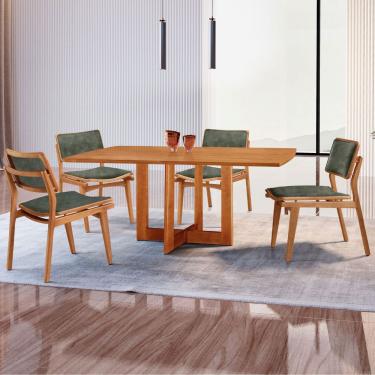 Imagem de Mesa 120cm Laminado Barril Com 4 Cadeiras Moderna Mobília Jade Imbuia Naturale