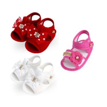 Imagem de Sapatinho Bebê Kit 3 Pares Sandália Menina Laço Renda KIT179 - Nina Ba