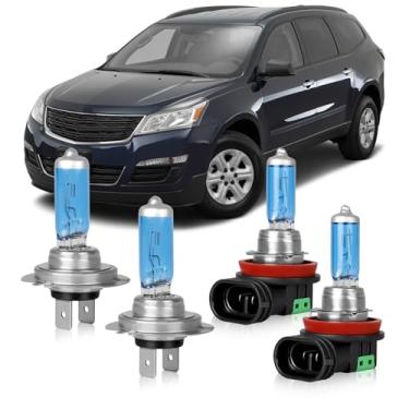 Imagem de OQSNCV Adequado para Chevy Traverse 2013 2014 2015 2016 2017 2018 lâmpadas de farol de halogêneo, H7 farol alto + H11 farol baixo kit de lâmpadas de substituição 100W 4200K, pacote com 4