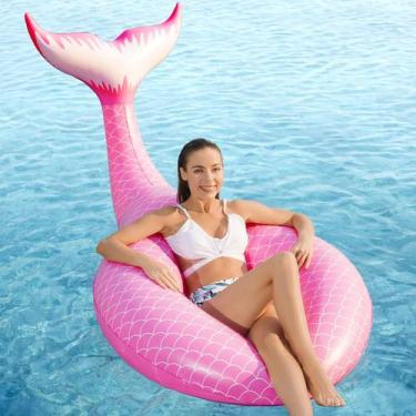 Imagem de Flutuador de piscina inflável com cauda de sereia Jasonwell Giant Pink