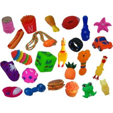 Imagem de Kit 10 Mordedores Pet Brinquedos Diversos Para Cachorros Pequenos com Galinha