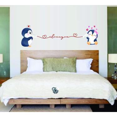 Imagem de Adesivo Cabeceira de Cama Casal I love you Pinguins - Colakoala Adesiv