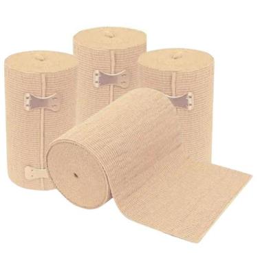 Imagem de Kit 4 Bandagem Elástica 10cm x 2,60m Atadura Compressão presilhas vari