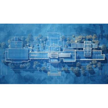 Imagem de Quadro Decorativo com Estampa Aerial View Large Building Collectionomplex Blue 50 x 50 Papel 3 unidades