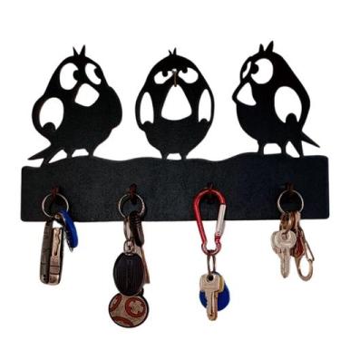 Imagem de Porta Chaves Chaveiro Parede Passaros - Cor: Preta - LENOBRE