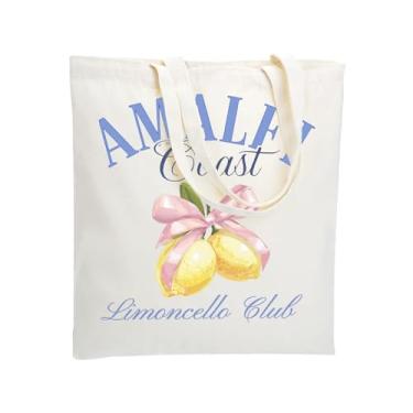 Imagem de WZJHCL Bolsa de compras da Costa Amalfitana Itália Limoncello Club Bolsa de ombro com limão Itália Bolsa de viagem de férias de verão, Bolsa Costa Amalfitana, Large