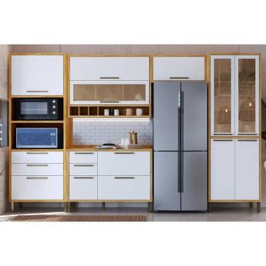 Imagem de Módulo Cozinha Ronipa Syrah 5 Peças (2Aéreos+1Balcão+1Paneleiro+1TorreQuente) C5P149 Amendoa/Branco-Ronipa