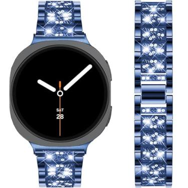 Imagem de DEALELE Pulseiras de substituição compatíveis com Samsung Galaxy Watch 8 de 40 mm/44 mm/8 Classic de 46 mm, diamante com strass brilhante, textura S (azul)