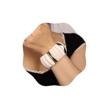 Imagem de wekicici Pulseira com pingente de acrílico irregular e grosso, pulseira elástica de resina colorida, placa de acetato, pulseiras largas, joias modernas, presente para mulheres, adjustable, Resina, Sem