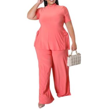Imagem de Roupas de 2 peças MRSFITOK Wide Leg Plus Size para mulheres rosa 4GG