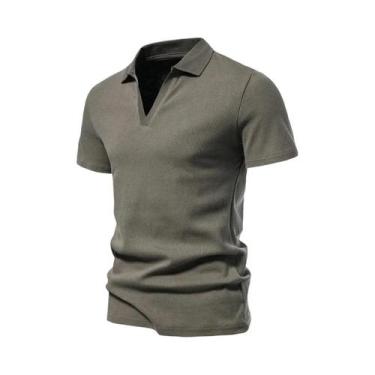 Imagem de Camisa Henley Masculina Slim Fit De Algodão Manga Curta Casual Solta P