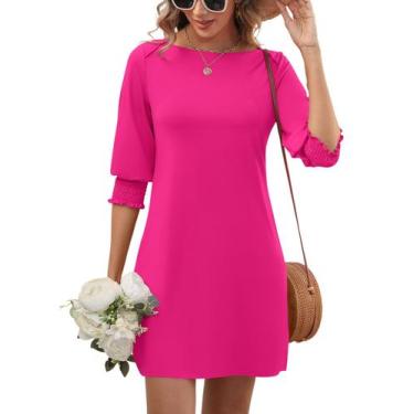 Imagem de Vestido casual LUYAA, moda feminina, manga 3/4, rosa claro, 2GG