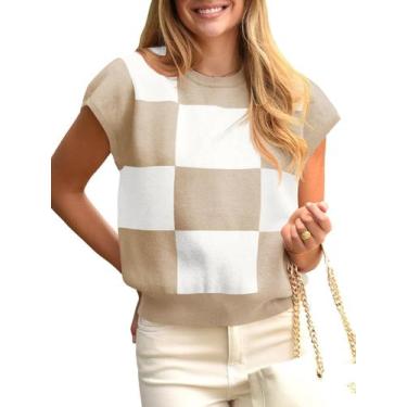 Imagem de Suéter Saodimallsu feminino de manga curta, bloco colorido