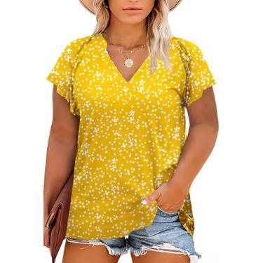 Imagem de Camisa feminina Eytino plus size de manga curta com decote em V branca