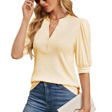 Imagem de Blusa Ohhettm Summer Tops para mulheres, elegante, casual, amarela