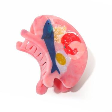 Imagem de Clipe de cabelo exclusivo em forma de órgão de estômago – Design divertido de comida com peixe, tomate e ovo frito – acessório de cabelo bonito e criativo para mulheres e meninas