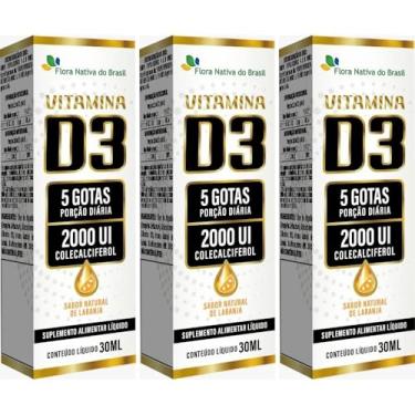 Imagem de KIT 3X Vitamina D3 em gotas 2000UI 30ml - Flora Nativa (30ml, Laranja)