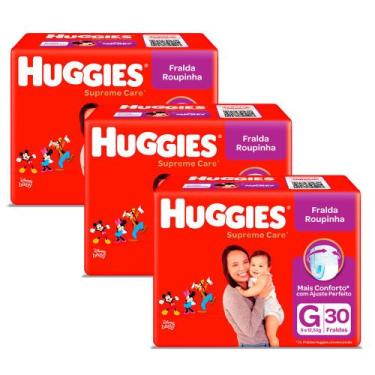 Imagem de Kit 3 Fralda Roupinha Huggies Supreme Care Tamanho G Pacote Mega 30 Un
