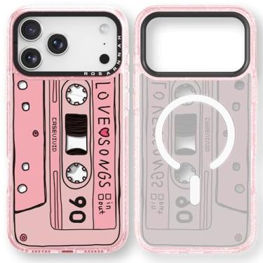 Imagem de Rosarnnah Capa para iPhone Pro Max fofa - compatível com Magsafe - Capa de telefone durável à prova de choque de 2 m - Design engraçado de fita cassete para 17 Pro Max (6,9 polegadas) Glitter Pink
